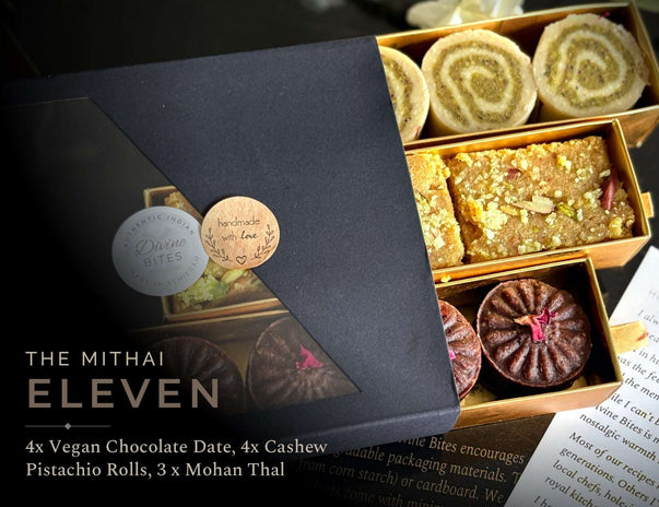 The Mithai 11 | Three great flavours (11 pcs) | Black and Gold GiftBox